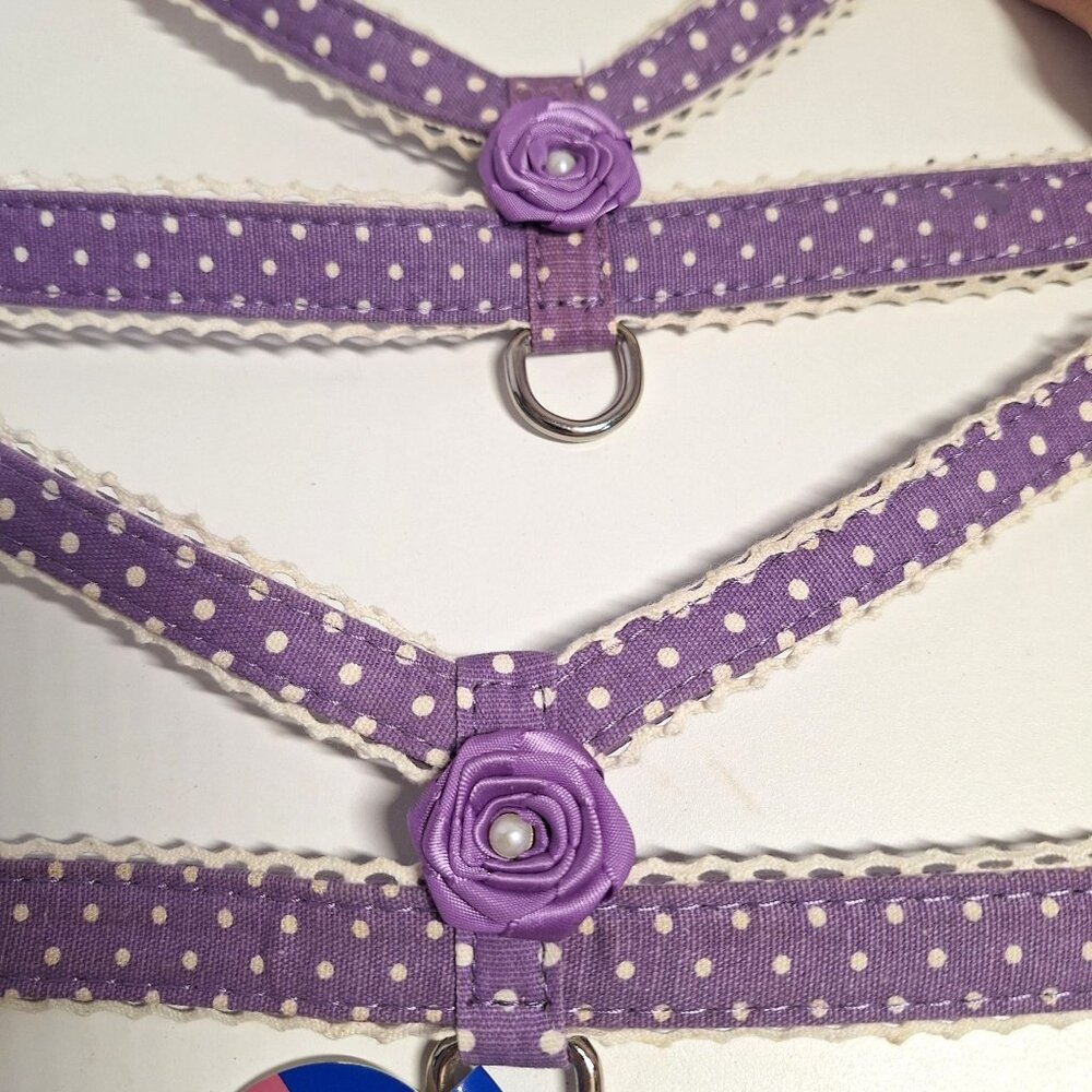 X-Small Purple Polka Dot Dog Harness Top Paw Flower Accents 2 Lot Lavender Pearl - Picture 2 of 9